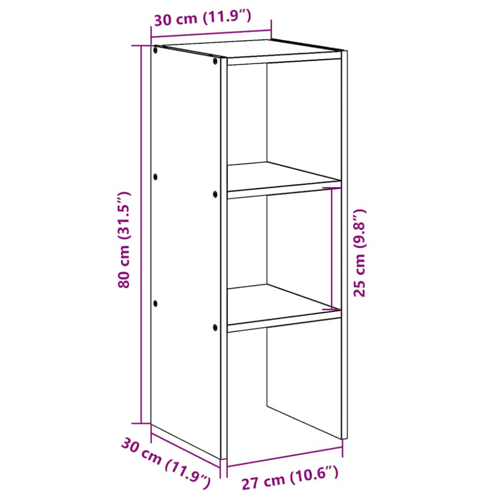 Produktbild för Bokhylla stapelbar åldrat trä 30x30x80 cm konstruerat trä