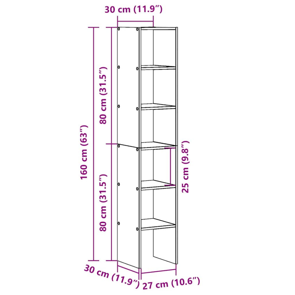 Produktbild för Bokhyllor 2 st stapelbara åldrat trä 30x30x80cm konstruerat trä