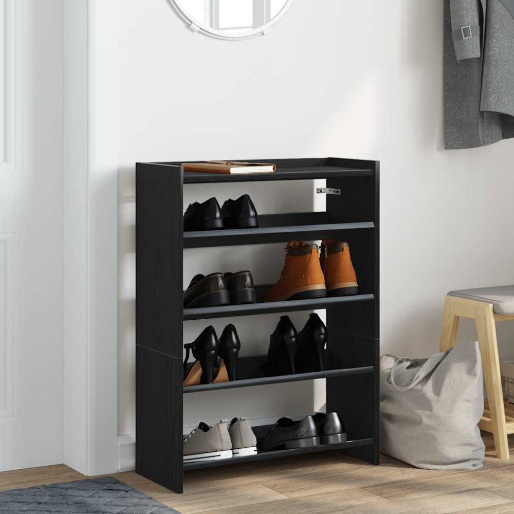 Produktbild för Skohylla svart 60x25x81 cm konstruerat trä