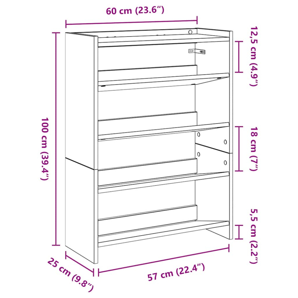 Produktbild för Skohylla sonoma-ek 60x25x81 cm konstruerat trä