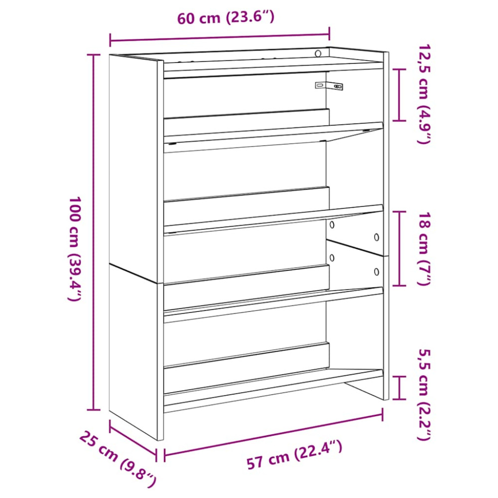 Produktbild för Skohylla betonggrå 60x25x81 cm konstruerat trä