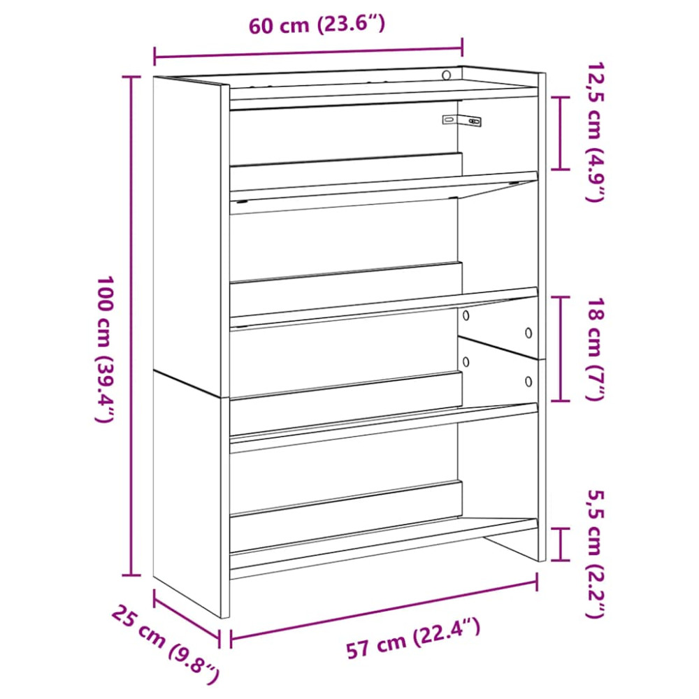Produktbild för Skohylla ek 60x25x81 cm konstruerat trä
