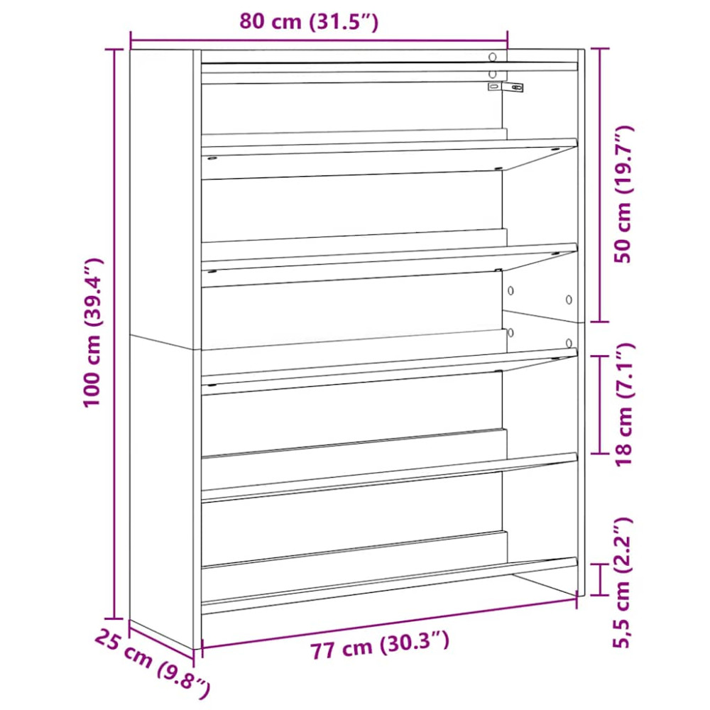 Produktbild för Skohylla betonggrå 80x25x100 cm konstruerat trä