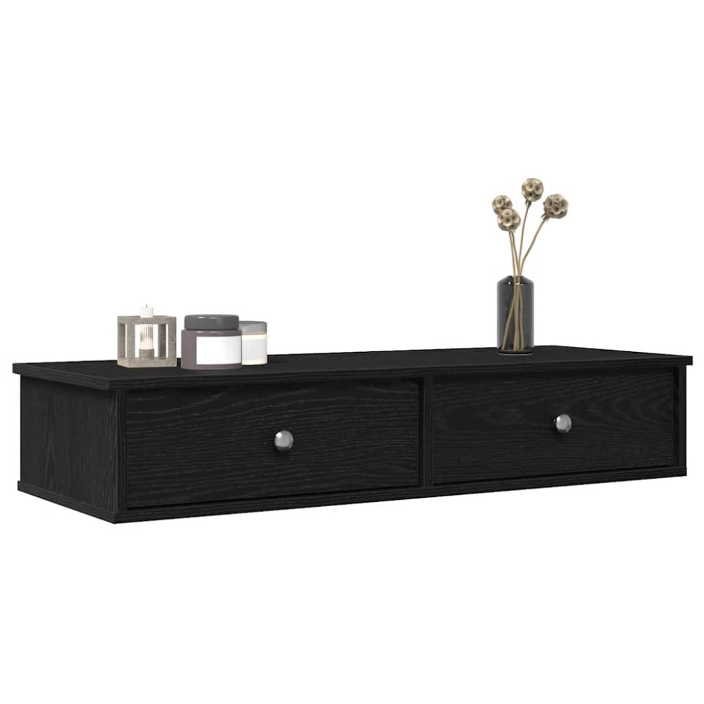 Produktbild för Vägghylla med lådor svart 100x37,5x19 cm konstruerat trä