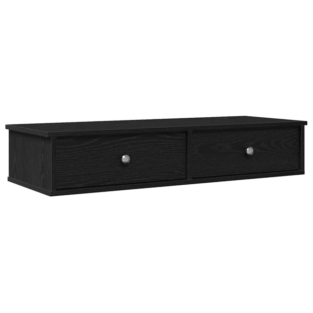 Produktbild för Vägghylla med lådor svart 100x37,5x19 cm konstruerat trä