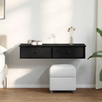 Produktbild för Vägghylla med lådor svart 100x37,5x19 cm konstruerat trä