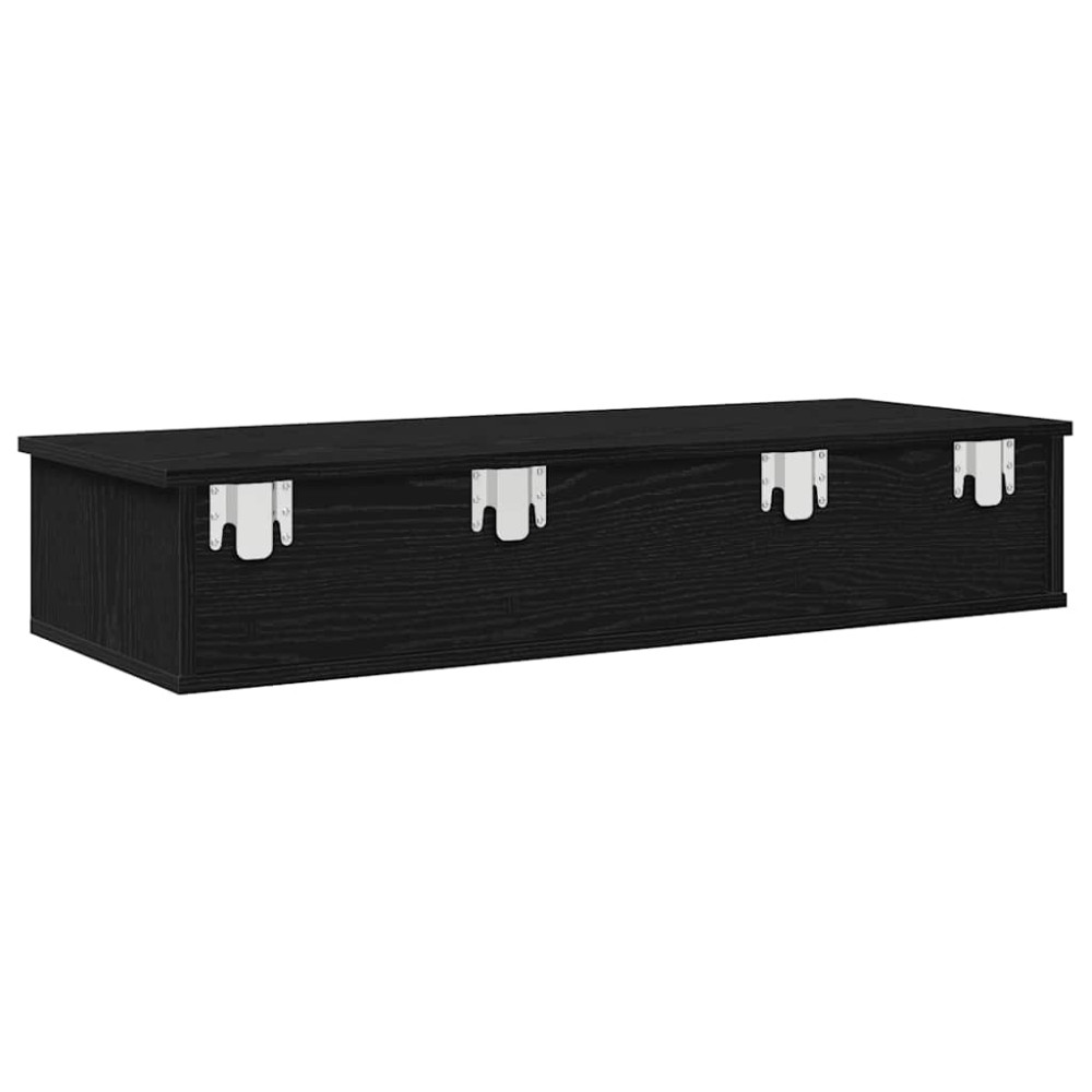 Produktbild för Vägghylla med lådor svart 100x37,5x19 cm konstruerat trä