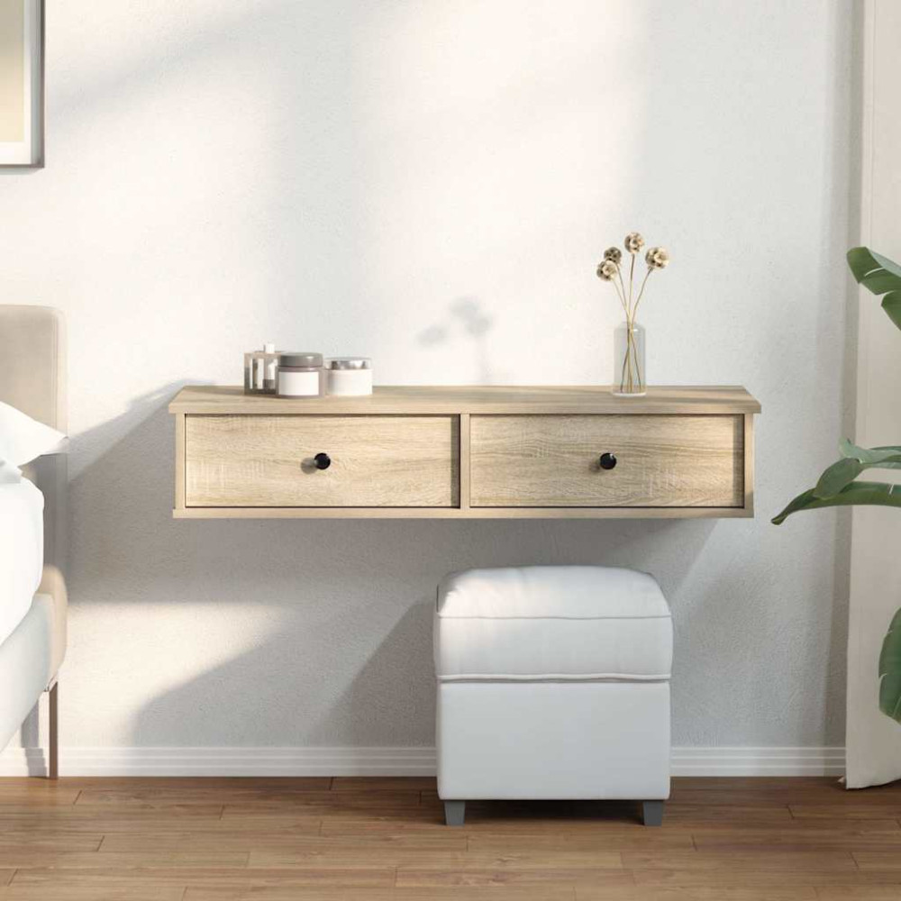Produktbild för Vägghylla med lådor sonoma-ek 100x37,5x19 cm konstruerat trä