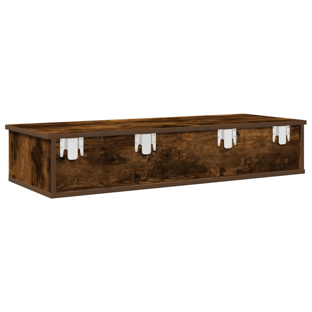 Produktbild för Vägghylla med lådor rökfärgad ek 100x37,5x19 cm konstruerat trä