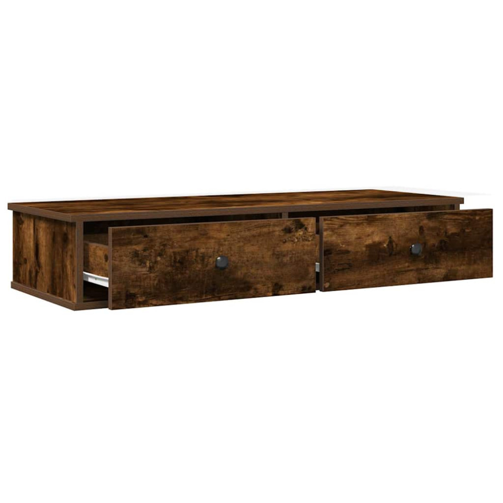 Produktbild för Vägghylla med lådor rökfärgad ek 100x37,5x19 cm konstruerat trä