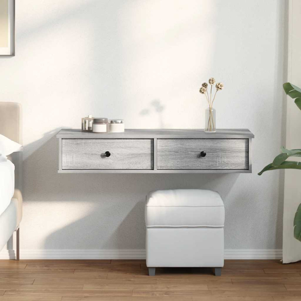 Produktbild för Vägghylla med lådor grå sonoma 100x37,5x19 cm konstruerat trä
