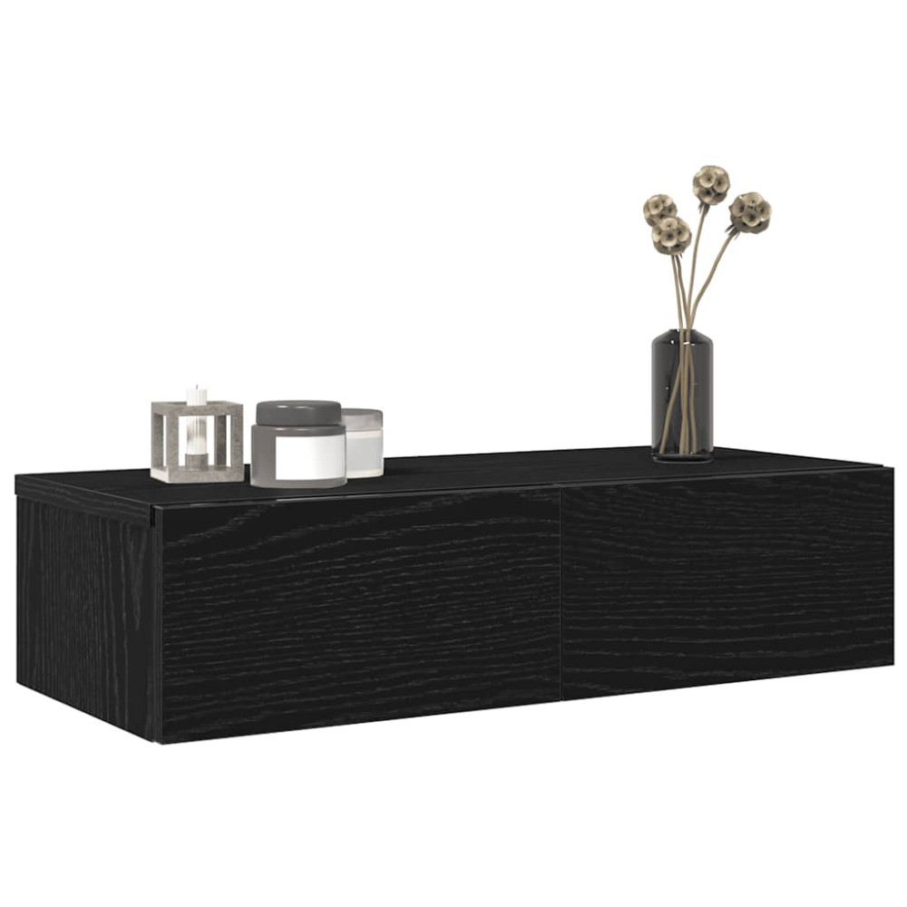 Produktbild för Vägghylla med lådor svart 60x26,5x15 cm konstruerat trä