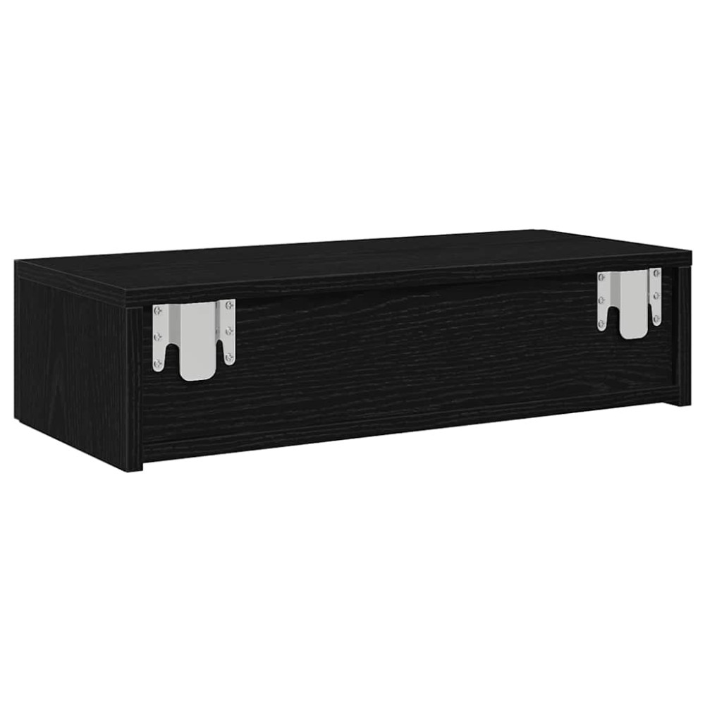 Produktbild för Vägghylla med lådor svart 60x26,5x15 cm konstruerat trä