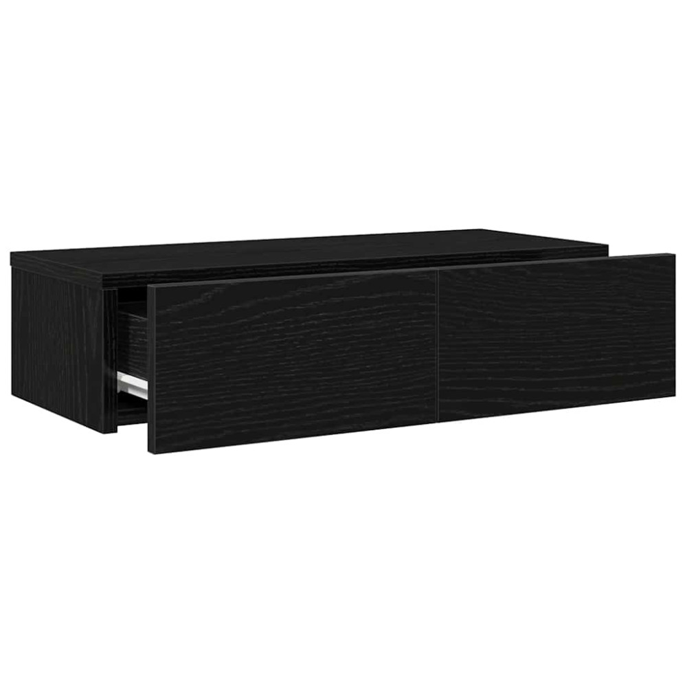 Produktbild för Vägghylla med lådor svart 60x26,5x15 cm konstruerat trä