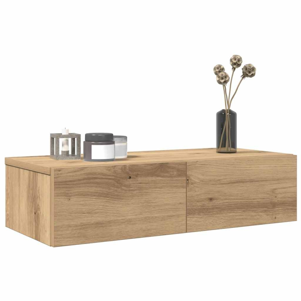Produktbild för Vägghylla med lådor ek 60x26,5x15 cm konstruerat trä