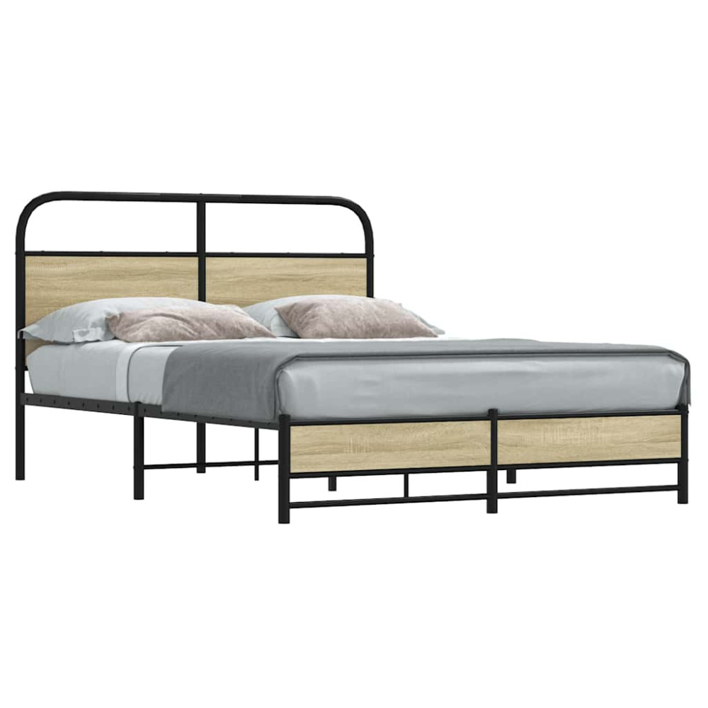 Produktbild för Sängram utan madrass sonoma-ek 135x190 cm konstruerad trä