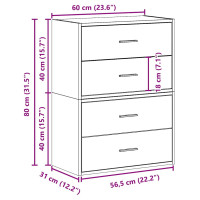 Produktbild för Skåp med 2 lådor 2 st rökfärgad ek 60x31x40 cm konstruerat trä