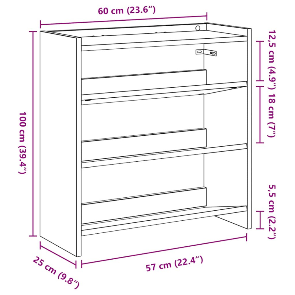 Produktbild för Skohylla sonoma-ek 60x25x62 cm konstruerat trä