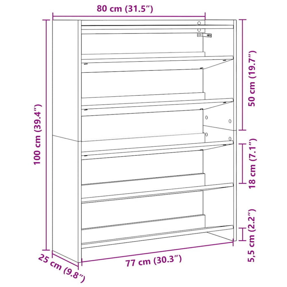 Produktbild för Skohylla ek 80x25x100 cm konstruerat trä