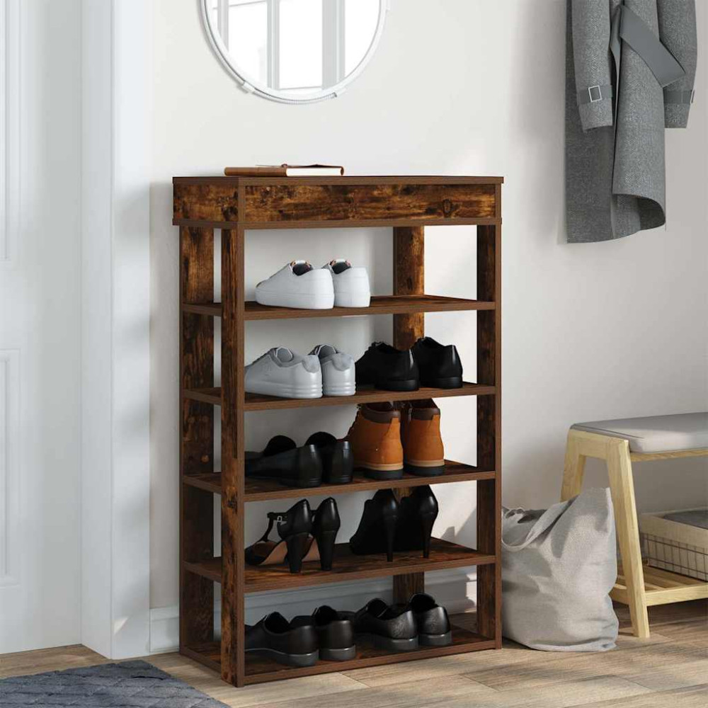 Produktbild för Skohylla rökfärgad ek 60x30x98 cm konstruerat trä