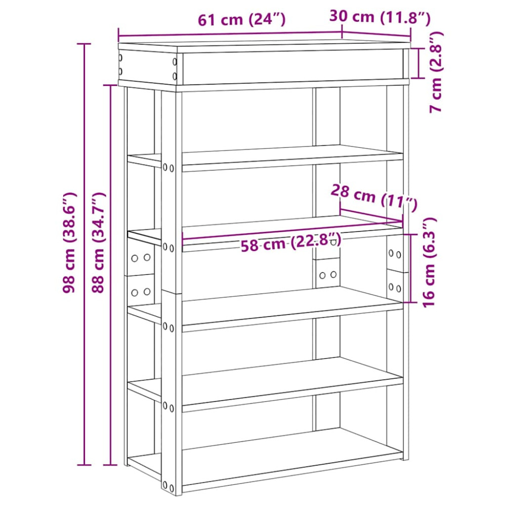 Produktbild för Skohylla rökfärgad ek 60x30x98 cm konstruerat trä