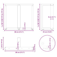 Produktbild för Matbordsben T-formad 2 st svart 80x35x(72-73) cm stål