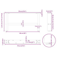 Produktbild för Soffbordsben vit 2 st 70x(30-31) cm stål