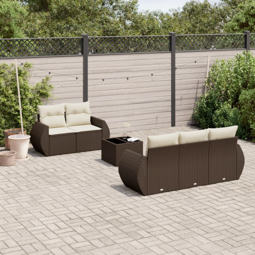 Produktbild för Loungegrupp för trädgården m dynor 6 delar brun konstrotting