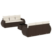 Produktbild för Trädgårdssoffset med dynor 7 delar brun konstrotting
