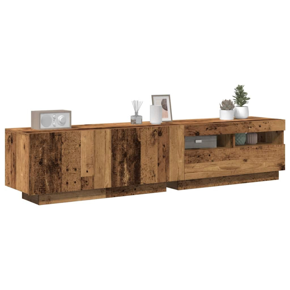 Produktbild för TV-bänk med LED-lampor åldrat trä 180x35x40 cm konstruerat trä