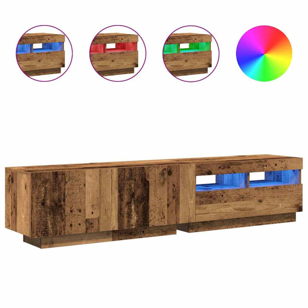 Produktbild för TV-bänk med LED-lampor åldrat trä 180x35x40 cm konstruerat trä