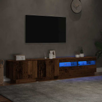 Produktbild för TV-bänk med LED-lampor åldrat trä 200x35x40 cm konstruerat trä