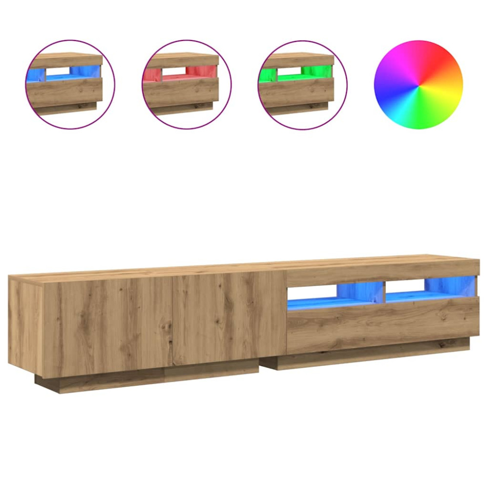 Produktbild för TV-bänk med LED-lampor artisan ek 200x35x40 cm konstruerat trä