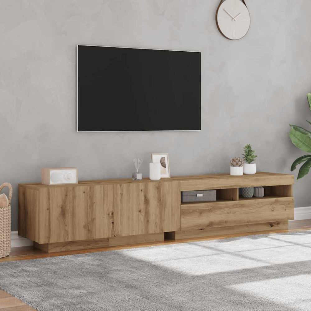 Produktbild för TV-bänk med LED-lampor artisan ek 200x35x40 cm konstruerat trä