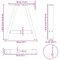 Produktbild för Soffbordsben A-formade 2 st svart 38x(42-43) cm stål