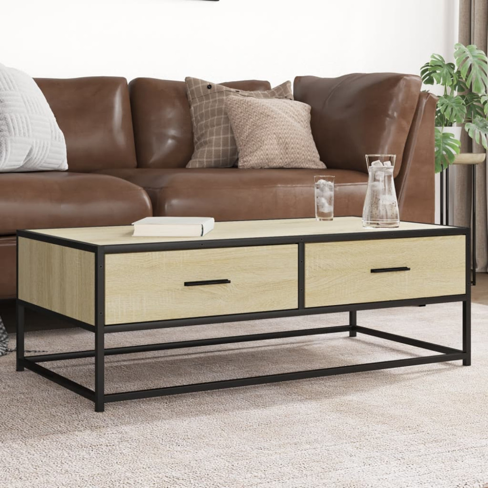 Produktbild för Soffbord sonoma-ek 100x50x35 cm konstruerat trä och metall
