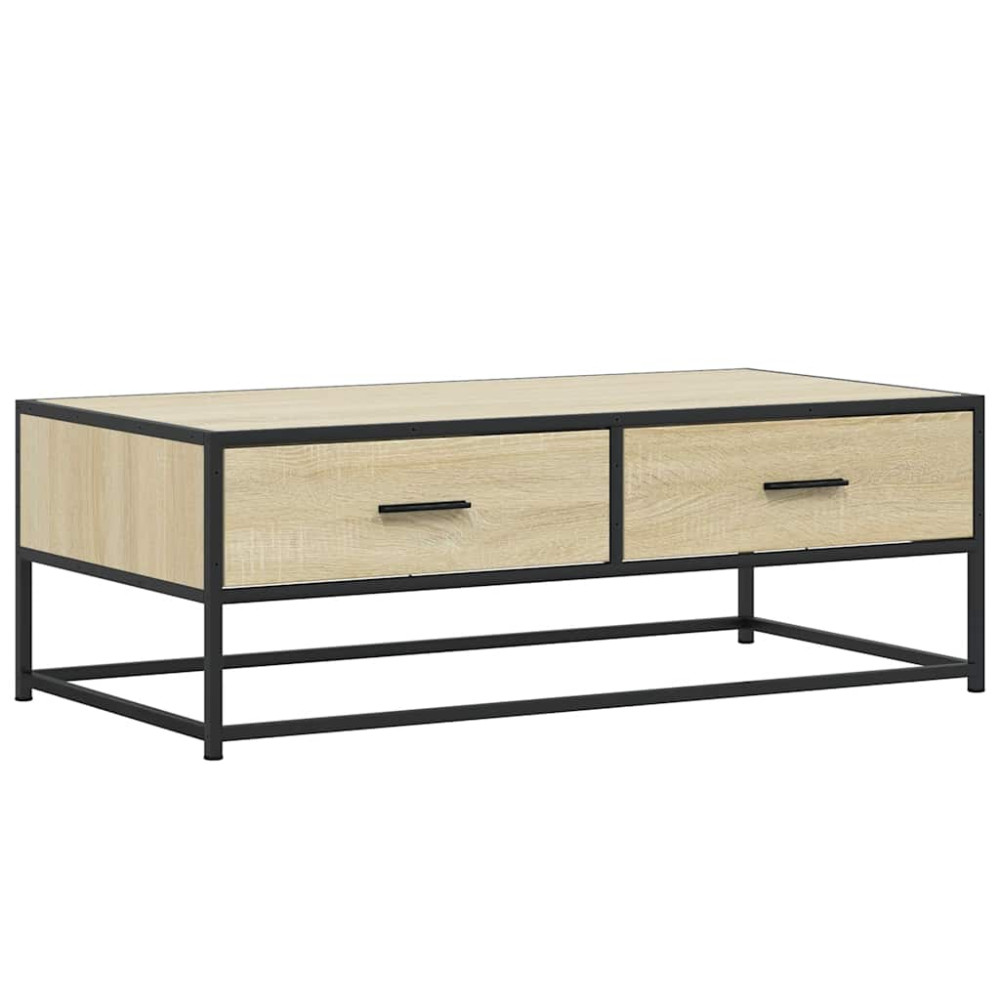 Produktbild för Soffbord sonoma-ek 100x50x35 cm konstruerat trä och metall