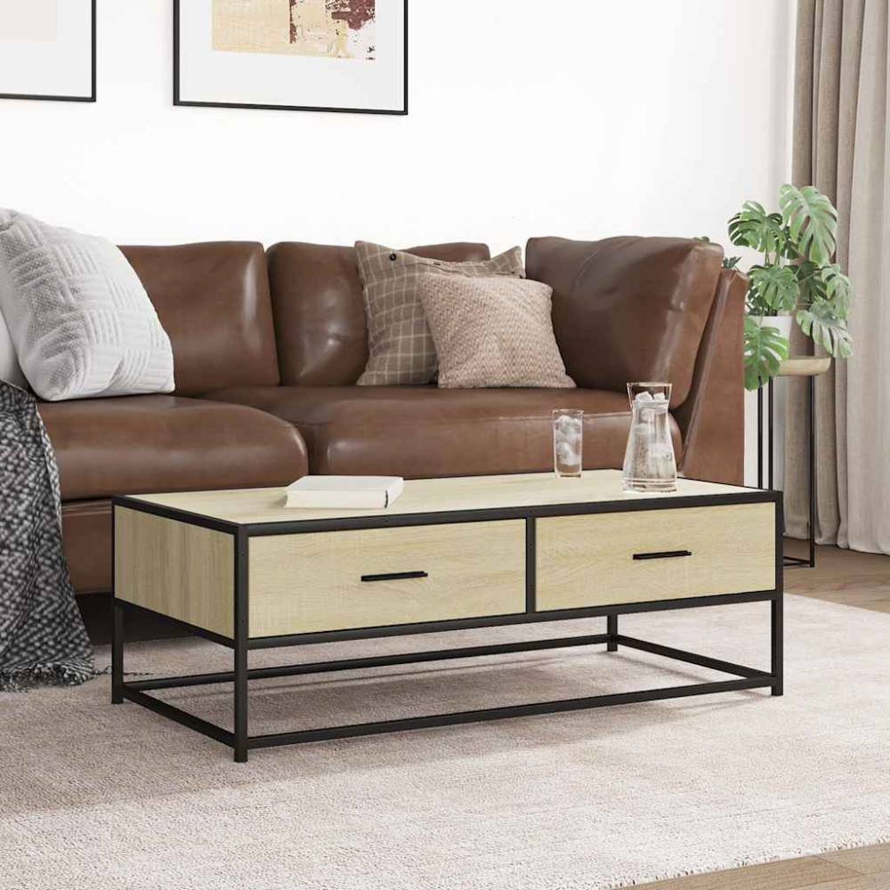 Produktbild för Soffbord sonoma-ek 100x50x35 cm konstruerat trä och metall