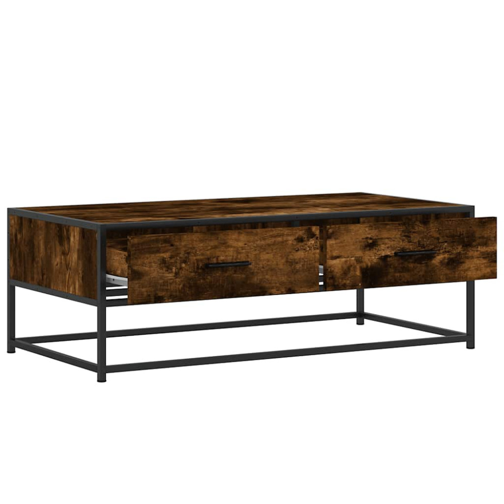 Produktbild för Soffbord rökfärgad ek 100x50x35 cm konstruerat trä och metall