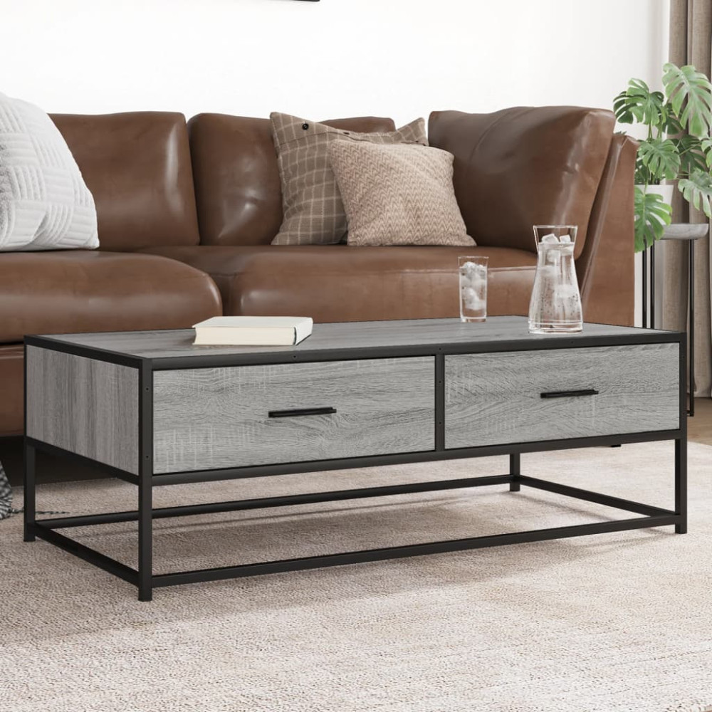 Produktbild för Soffbord grå sonoma 100x50x35 cm konstruerat trä och metall