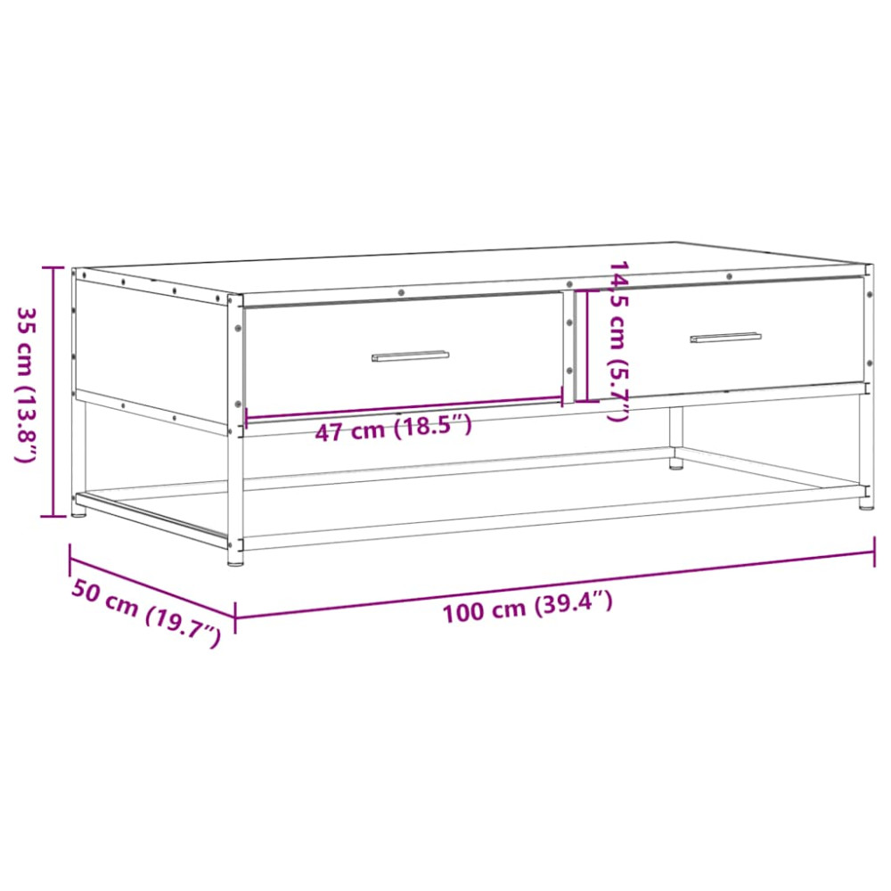 Produktbild för Soffbord grå sonoma 100x50x35 cm konstruerat trä och metall