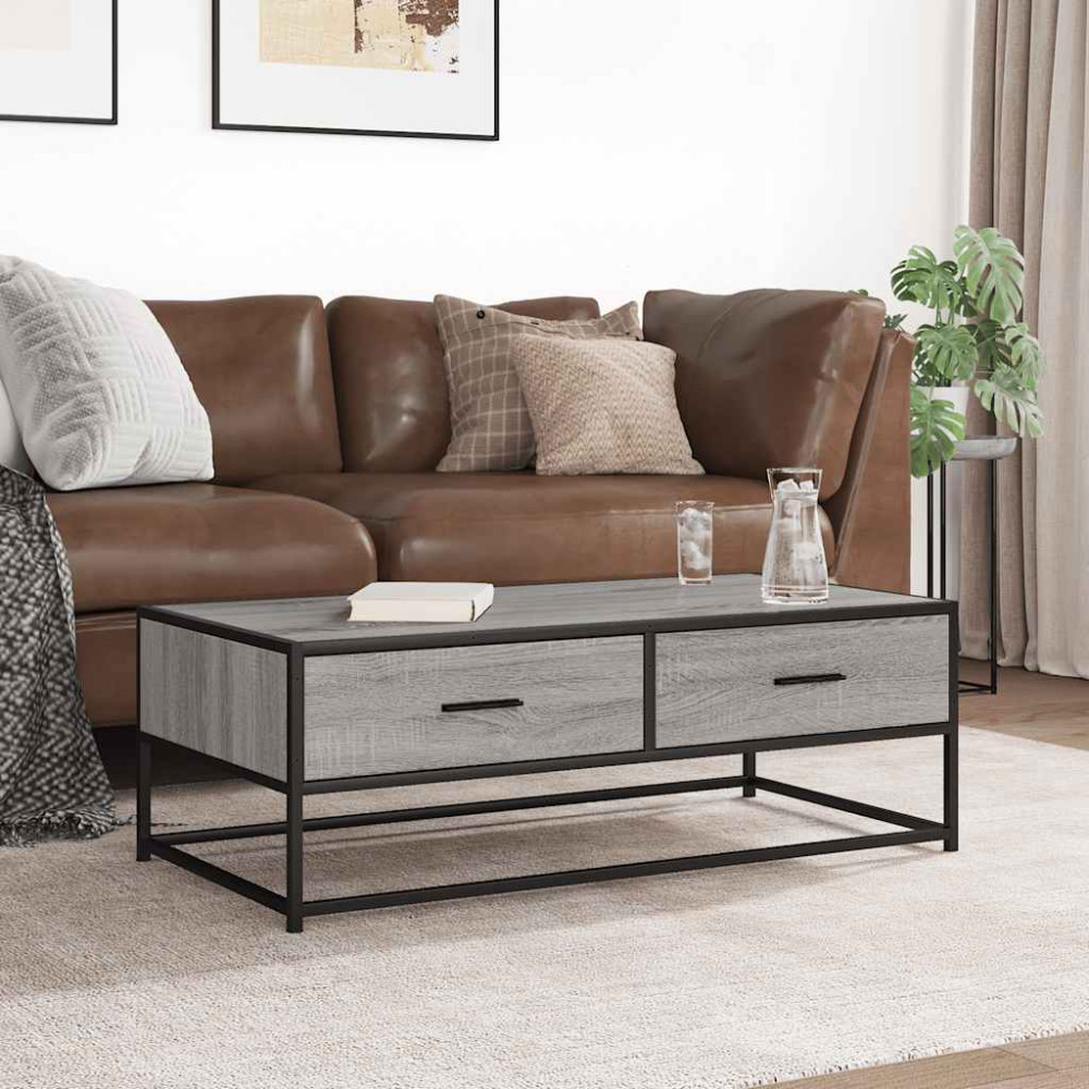Produktbild för Soffbord grå sonoma 100x50x35 cm konstruerat trä och metall
