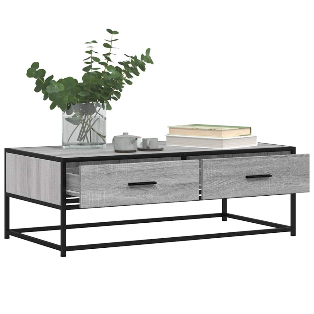 Produktbild för Soffbord grå sonoma 100x50x35 cm konstruerat trä och metall