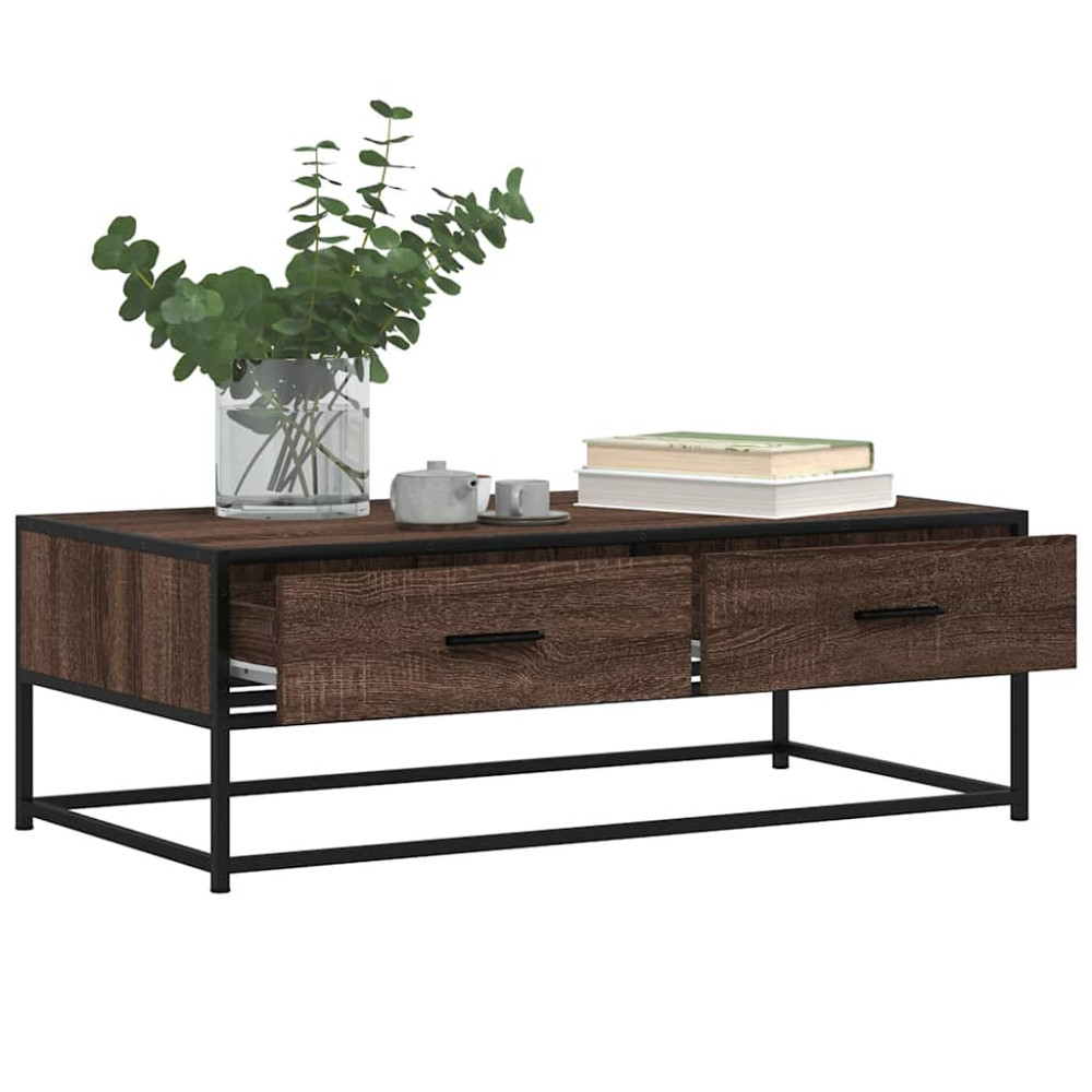 Produktbild för Soffbord brun ek 100x50x35 cm konstruerat trä och metall