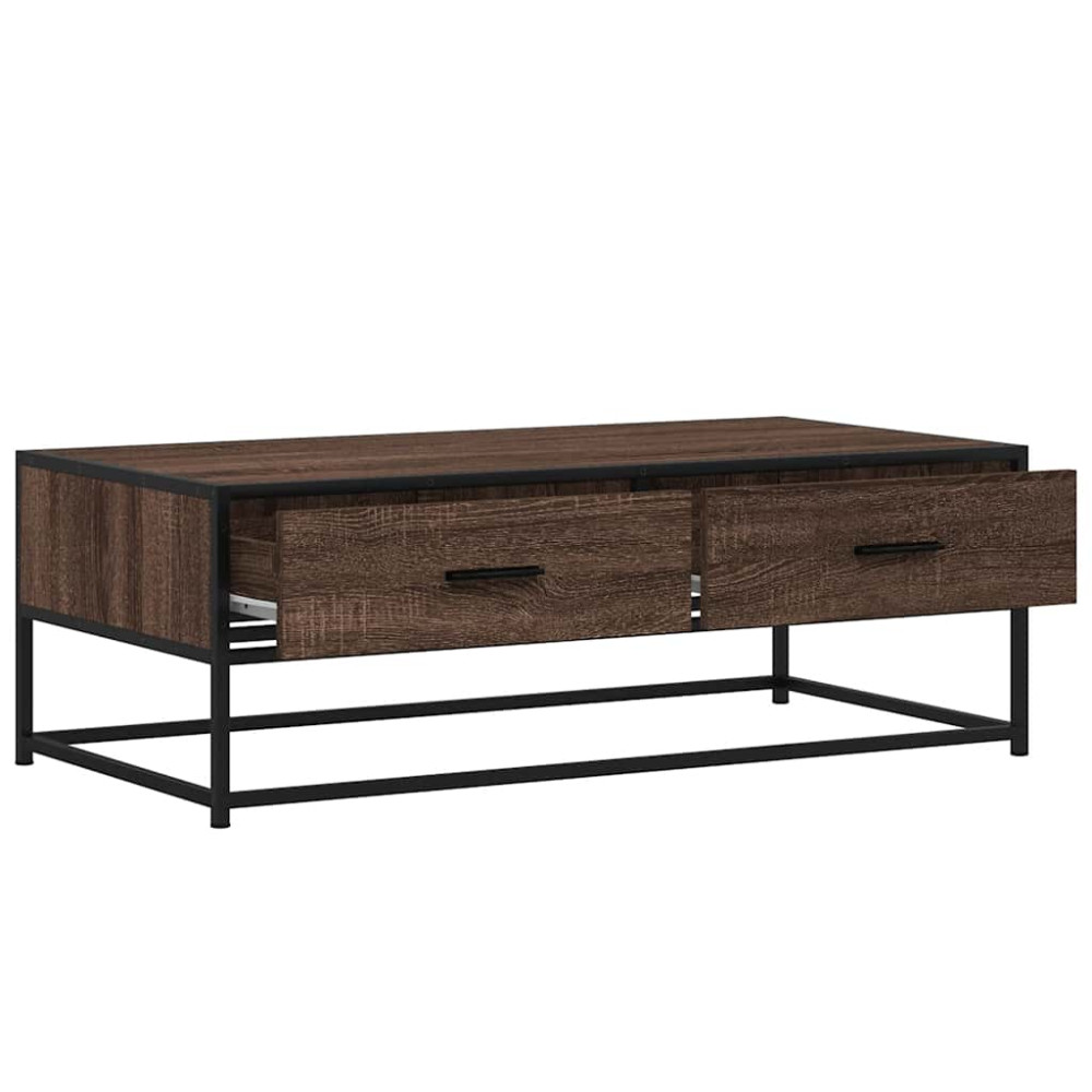 Produktbild för Soffbord brun ek 100x50x35 cm konstruerat trä och metall
