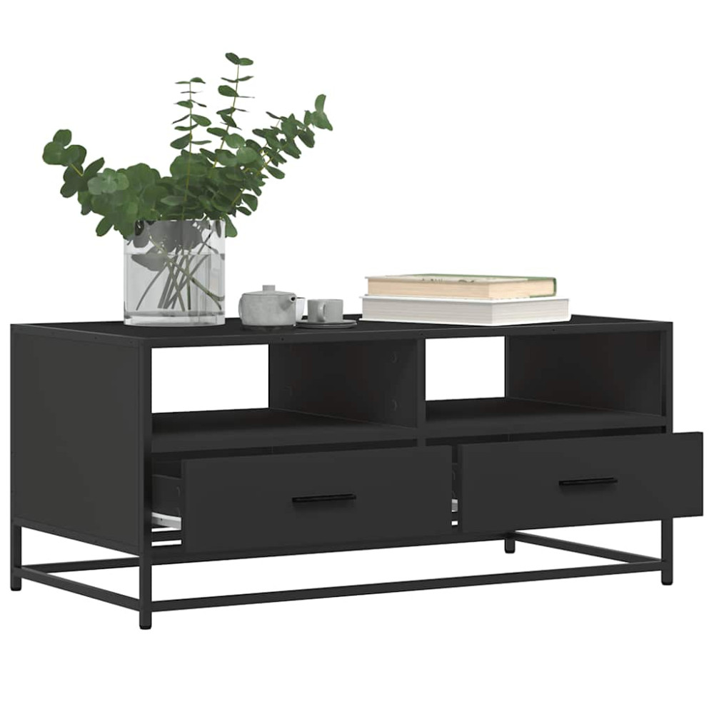 Produktbild för Soffbord svart 100x50x45 cm konstruerat trä och metall
