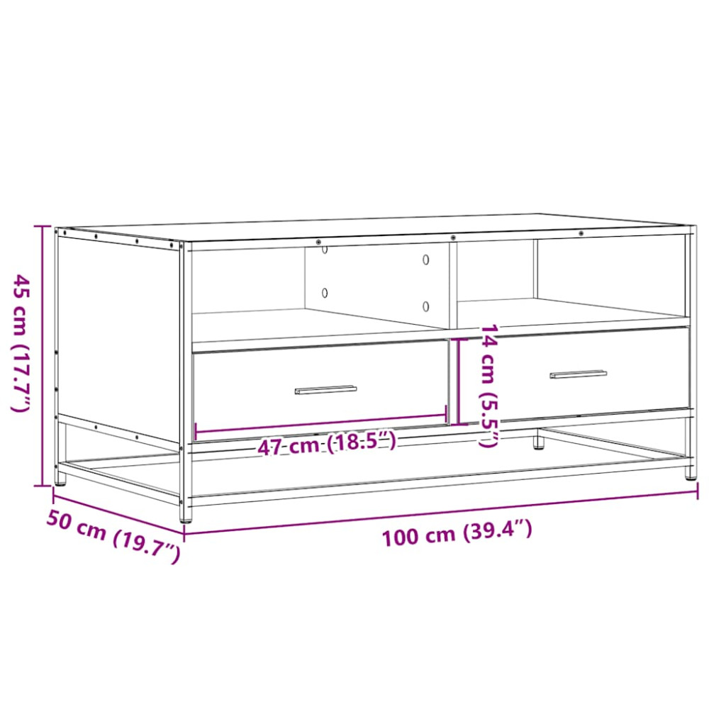 Produktbild för Soffbord sonoma-ek 100x50x45 cm konstruerat trä och metall