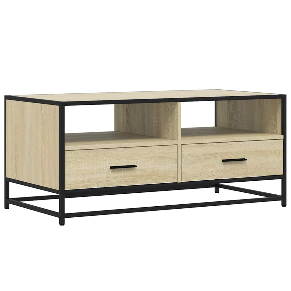 Produktbild för Soffbord sonoma-ek 100x50x45 cm konstruerat trä och metall