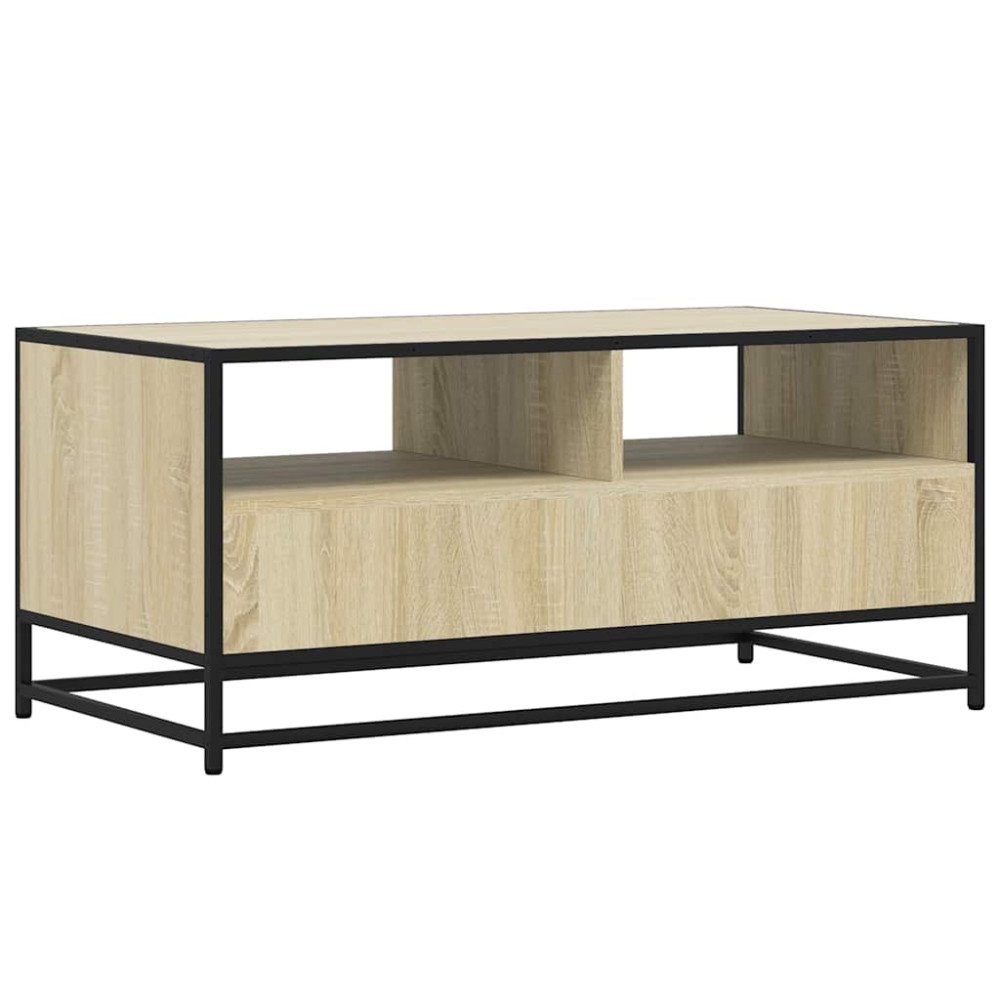 Produktbild för Soffbord sonoma-ek 100x50x45 cm konstruerat trä och metall