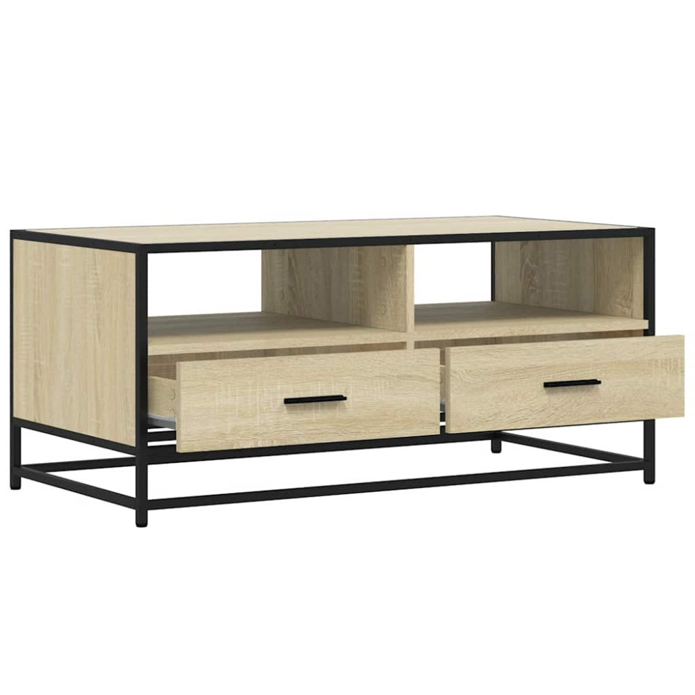Produktbild för Soffbord sonoma-ek 100x50x45 cm konstruerat trä och metall